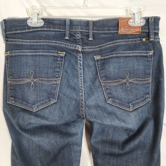 LUCKY BRAND Size 6 CATE BOOT Dark Blue Distressed Denim Boot Cut Jeans - Picture 4 of 13